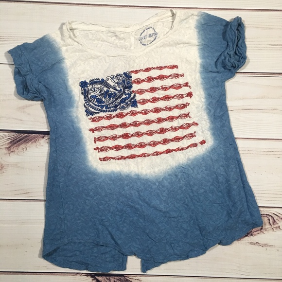 LUCKY BRAND Embroidered Flag T Shirt Size M - Picture 6 of 6